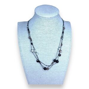 BEADED NECKLACE CHROME SILVER BLACK LAYERED BOHO BOHEMIAN